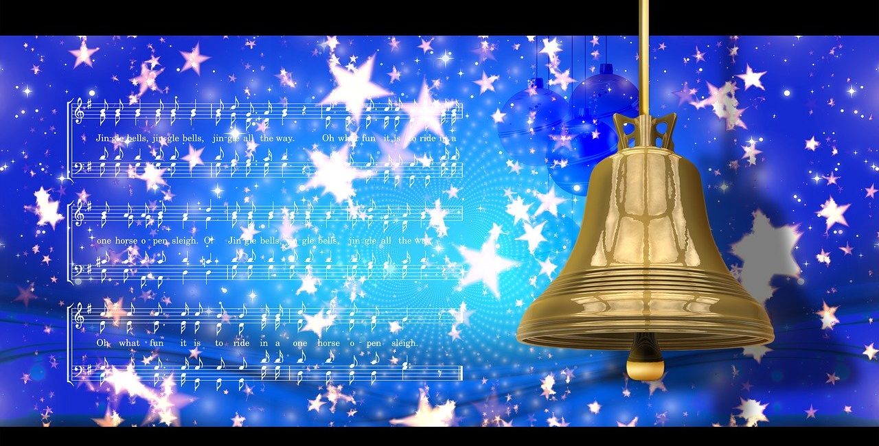 Blue starry background with gold bell