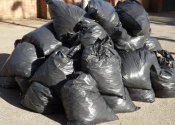 Heap of full black rubbish sacks