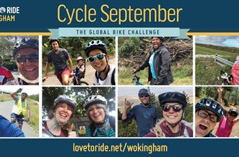 Cycle September banner with 8 pictures of people with bikes