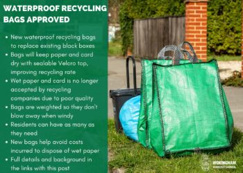 New green recycling bags with text about reasons and advantages