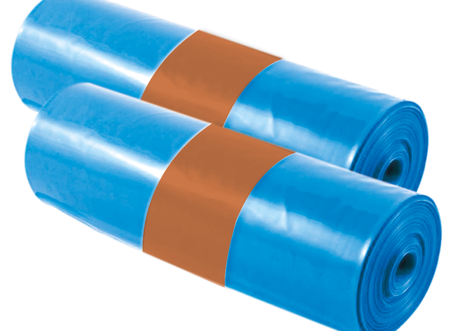 two rolls of blue bags