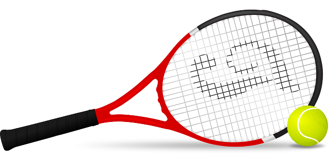 tennis racket with yellow tennis ball