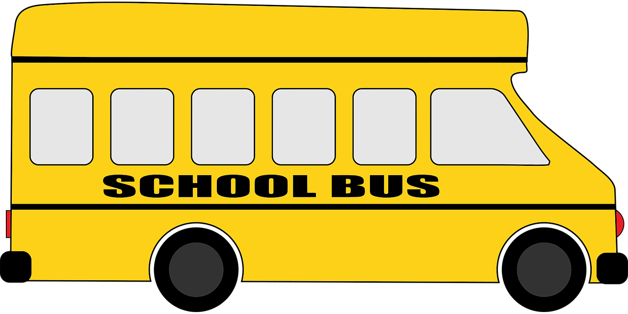 Yellow cartoon style bus with SCHOOL BUS on the side