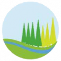 Roundel from Parish Council logo with green and pale green trees and blue wavy line